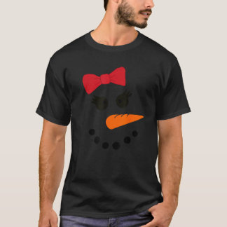 Camiseta Snowgirl Costume Red Bow Girl Snowman Face Matchin