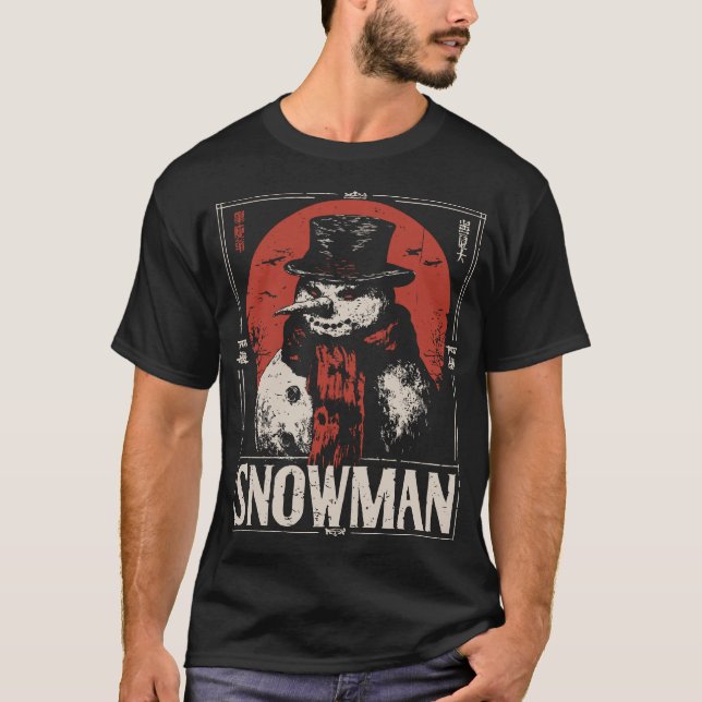 Camiseta Snowman Assombrado com Red Scarf | Inverno escuro (Frente)