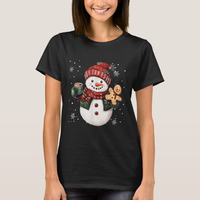 Camiseta Snowman Beanie Coffee Latte Ginggerbread Merry Chr (Frente)
