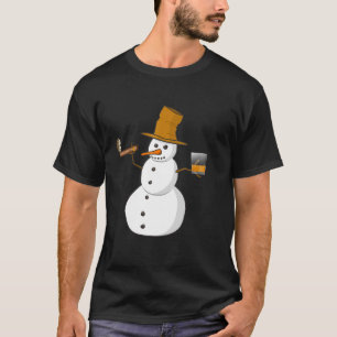Camiseta Snowman Bebendo Whiskey E Fumar Um Cigarro