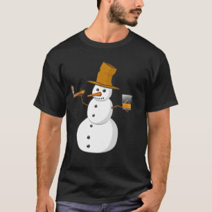 Camiseta Snowman Bebendo Whiskey E Fumar Um Cigarro