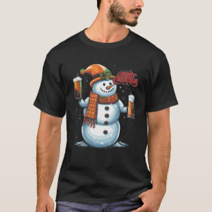 Camiseta Snowman Beer Bebendo Engraçado Papais noeis de Nat