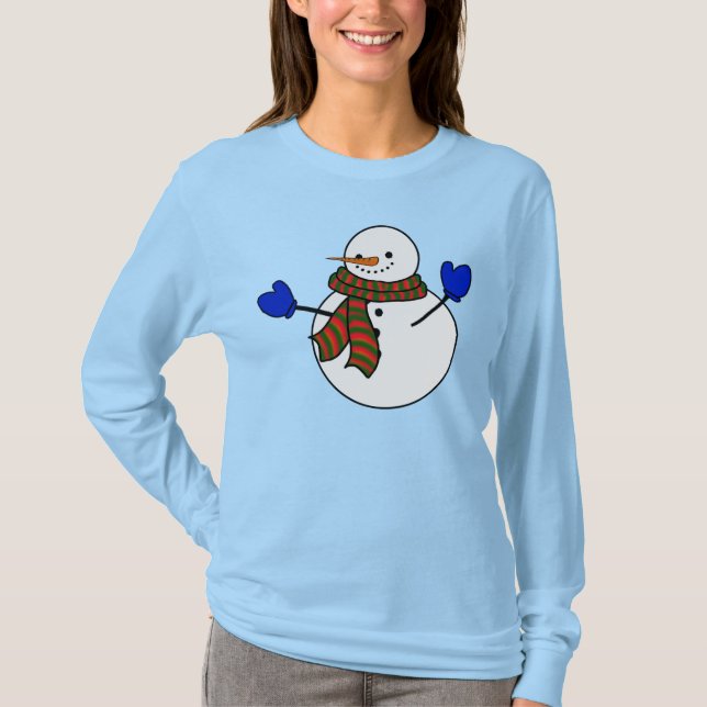 Camiseta Snowman Blue Mittens Natal (Frente)