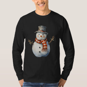 Camiseta Snowman Carrot Nose Xadrez Scarf Winter Christmas