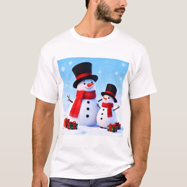 Camiseta Snowman Celebration in the Winter Hills (Frente)