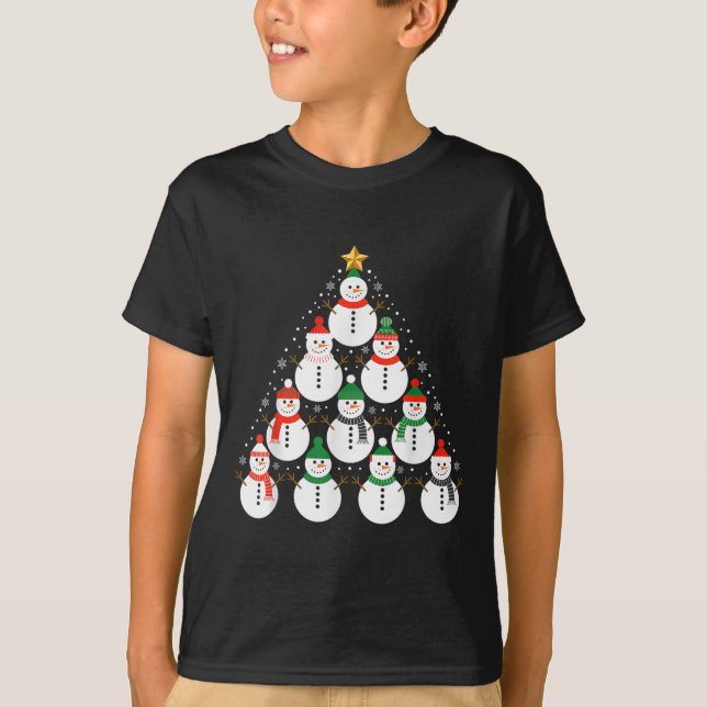 Camiseta Snowman Christmas Tree Lights Santa Hat Family Xma (Frente)