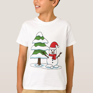 Camiseta Snowman com Snowy Pine Tree