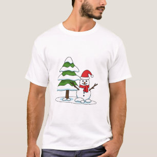 Camiseta Snowman com Snowy Pine Tree