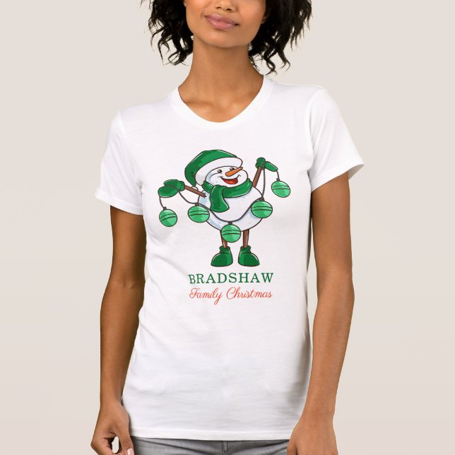 Camiseta Snowman de Natal com Matança de Família Baubles (Frente)