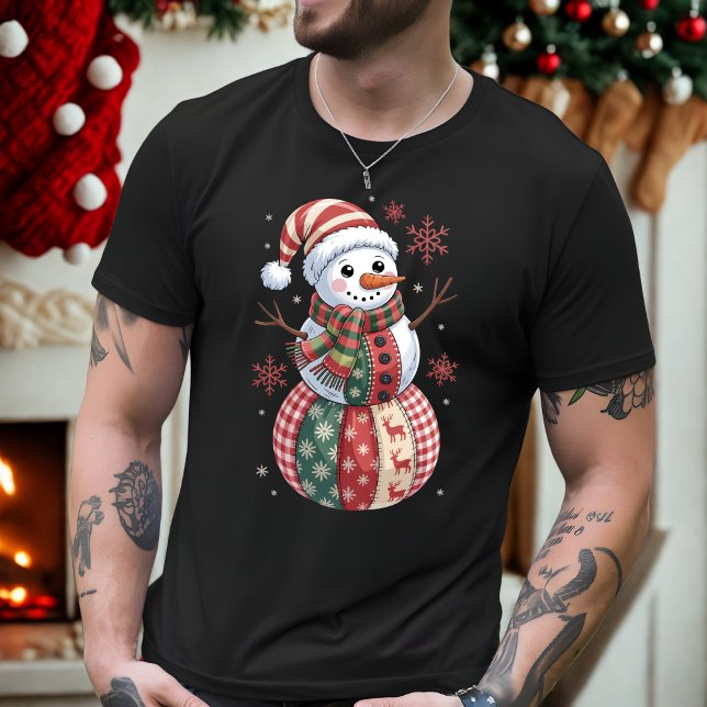 Camiseta Snowman de Natal com retalhos de neve (Criador carregado)