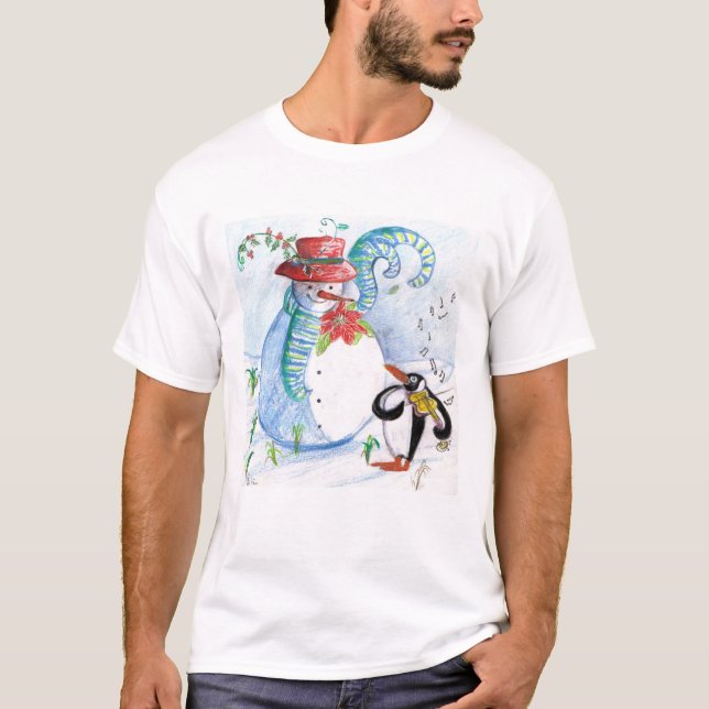 CAMISETA SNOWMAN E SERENADE DO PENGUIN ENGRAÇADOS (Frente)