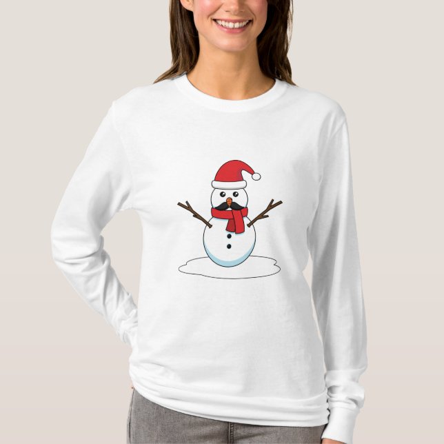 Camiseta Snowman engraçado com bigode e papagaio (Frente)