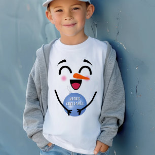 Camiseta Snowman Feliz Feliz Natal Rosto Sorridente Inverno