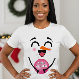 Camiseta Snowman Feliz Feliz Natal Rosto Sorridente Inverno