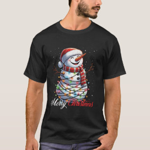 Camiseta Snowman Feliz Natal Luz Santa Hat Neve