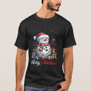 Camiseta Snowman Feliz Natal Luz Santa Hat Neve