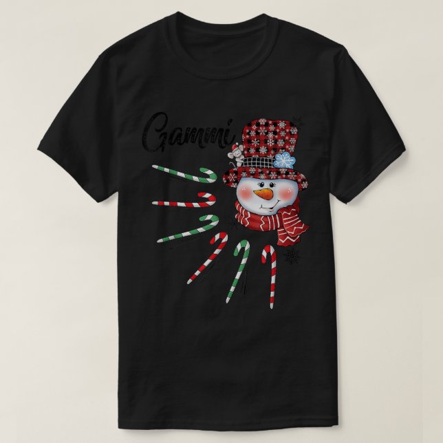 Camiseta Snowman Gammi Candy Cane Red Xadrez presentes de N (Frente do Design)