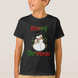 Camiseta Snowman & Lights Felry Christmas T-Shirt<br><div class="desc">Bonito boneco de neve emaranhado com luzes de Natal "acesas" centradas entre MERRY CHRISTMAS cheias de um padrão de gradiente vermelho e verde. Disponível em uma grande seleção de estilos e cores para todas as idades,  além de poder transferir o design para outros produtos Zazzle.</div>