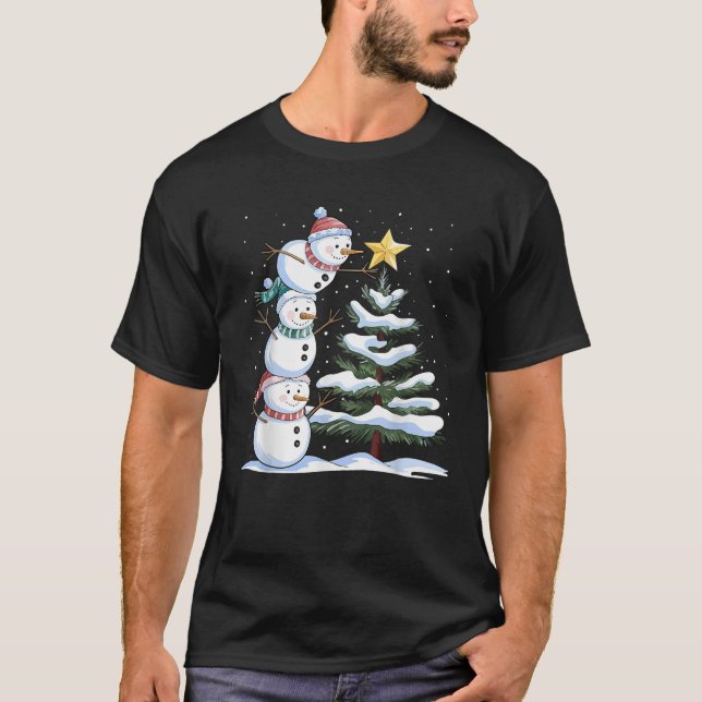 Camiseta Snowman Merry Christmas Xmas Tree Snow Family Paja (Frente)