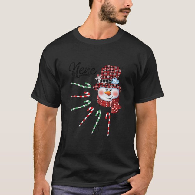 Camiseta Snowman Nene Candy Cane Red Xadrez presentes de Na (Frente)