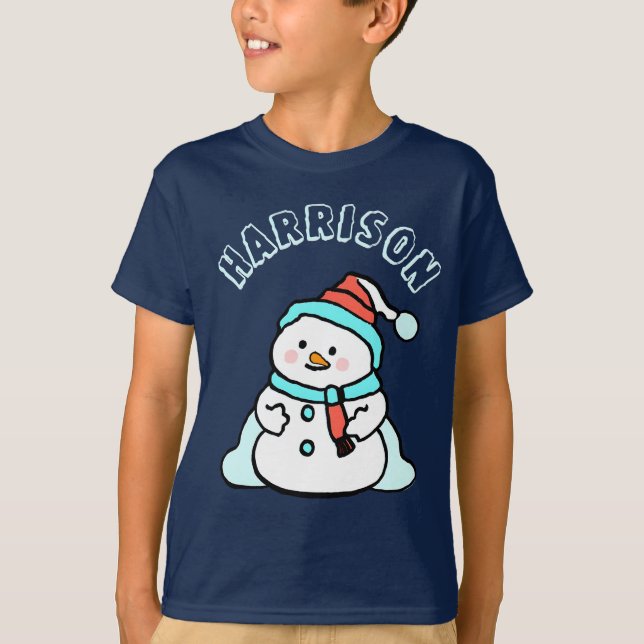 Camiseta Snowman Nome Personalizado Boas Marinho Natal (Frente)