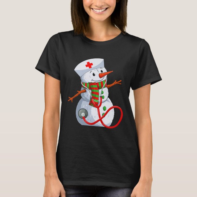 Camiseta Snowman Nurse Christmas Stethoscope Nursing Scrub  (Frente)