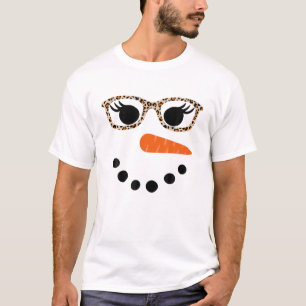 Camiseta Snowman Para Mulheres Leopardo Eyelashes Cristo De