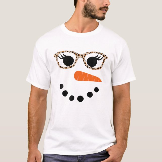 Camiseta Snowman Para Mulheres Leopardo Eyelashes Cristo De (Frente)
