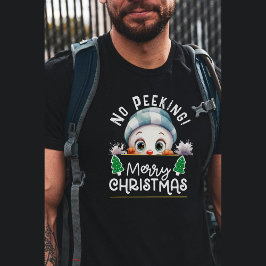 Camiseta Snowman Peeking Entre Árvore De Natal