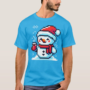 Camiseta Snowman pixelizado com café - Arte de Natal