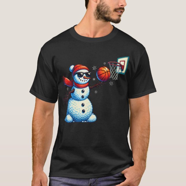 Camiseta Snowman Playing Basketball Lovers Boys Men Xmas Ch (Frente)
