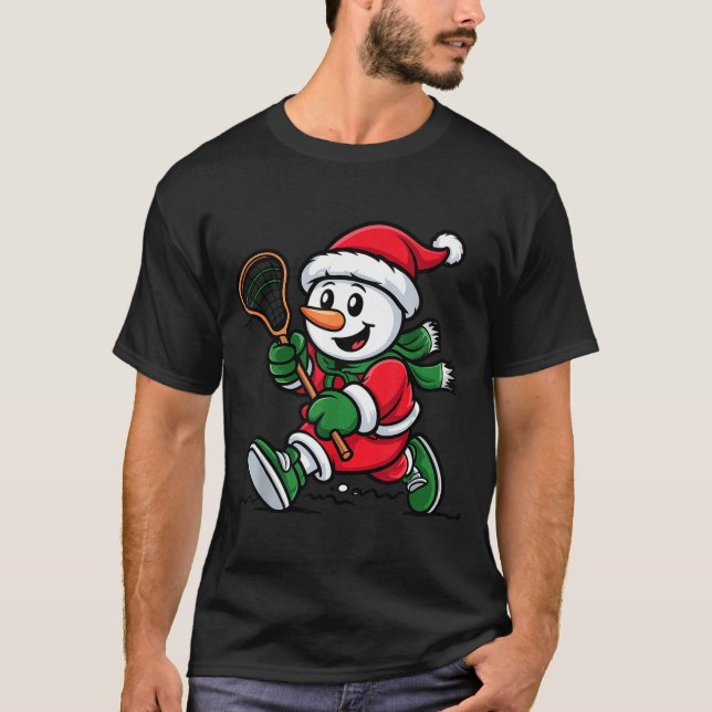 Camiseta Snowman Santa Hat Playing Lacrosse Christmas Playe (Frente)
