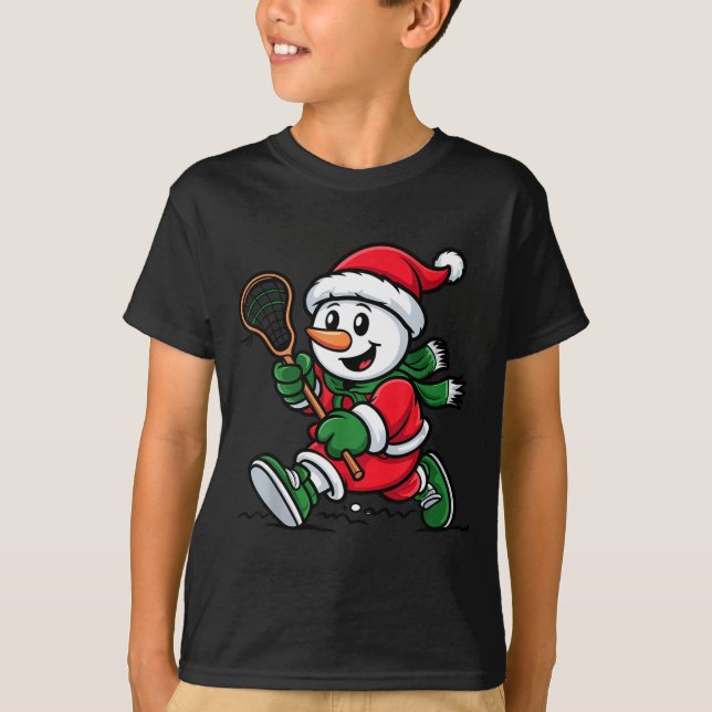 Camiseta Snowman Santa Hat Playing Lacrosse Christmas Playe (Frente)
