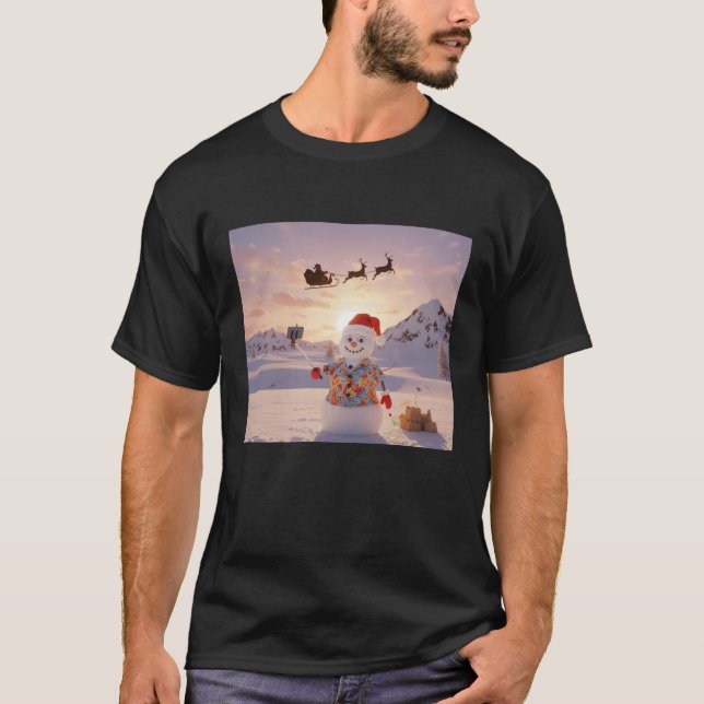Camiseta snowman Selfie with Santa Funny Christmas for Men (Frente)