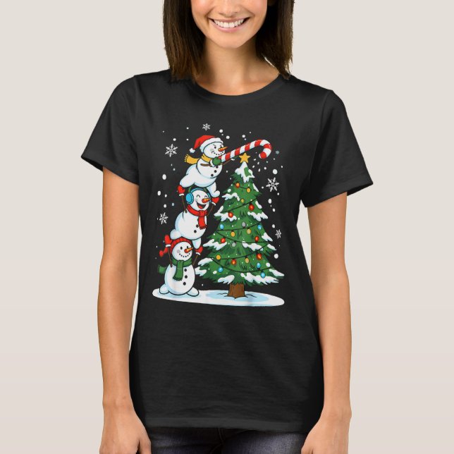 Camiseta Snowman Snowflake, Merry Christmas Tree, Xmas Holi (Frente)