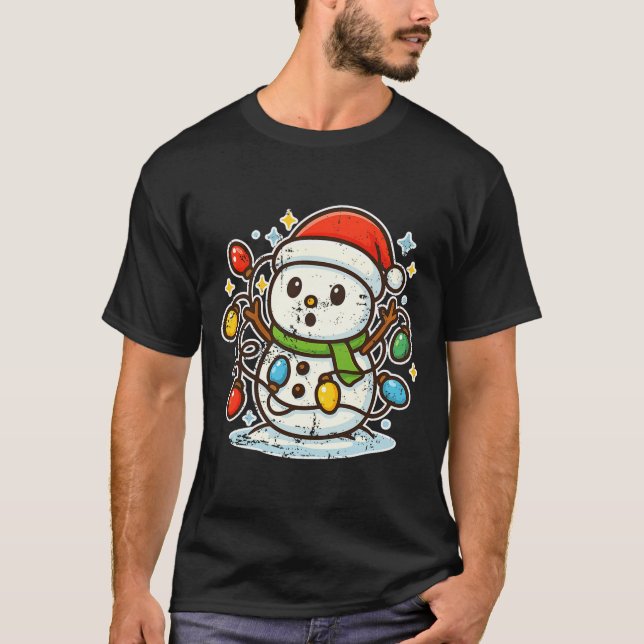 Camiseta Snowman Tangled In Holiday Lights Premium Tri-blen (Frente)