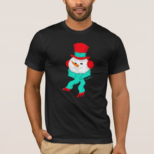 Camiseta Snowman Tunes Christmas Dark T-Shirt (Frente)