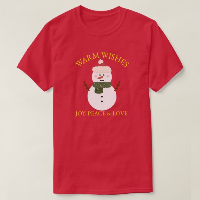 Camiseta Snowman Warm Deseja Joy Peace Love em Dourado (Frente do Design)