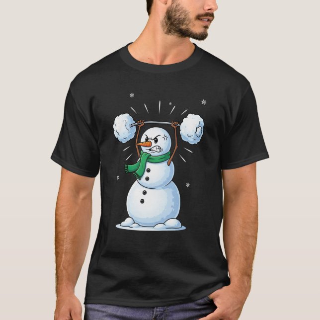 Camiseta Snowman Weightlifting Christmas Gym Lover (Frente)