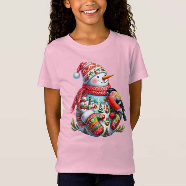 Camiseta Snowman with Bird, Christmas, Author Natasha Us   (Frente)