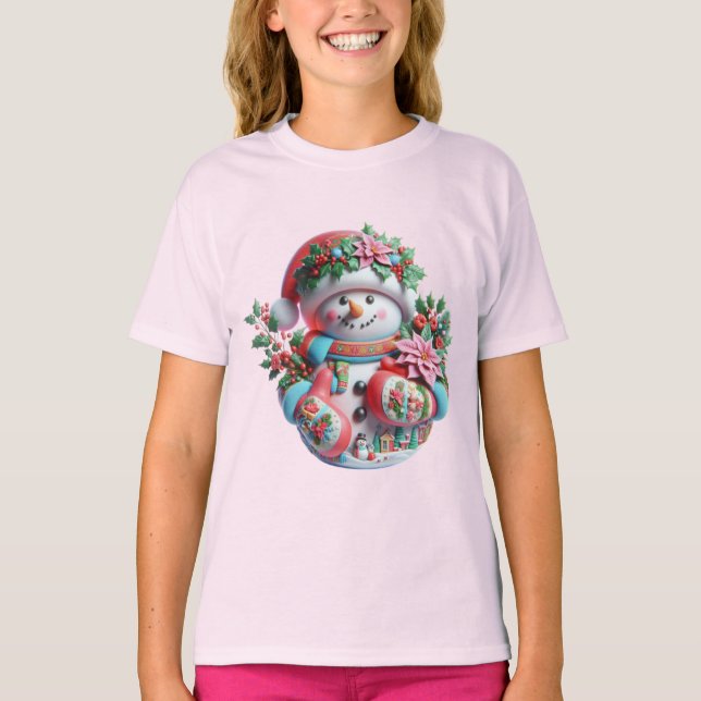 Camiseta  Snowman with Poinsettias, Christmas, Author Natas (Frente)
