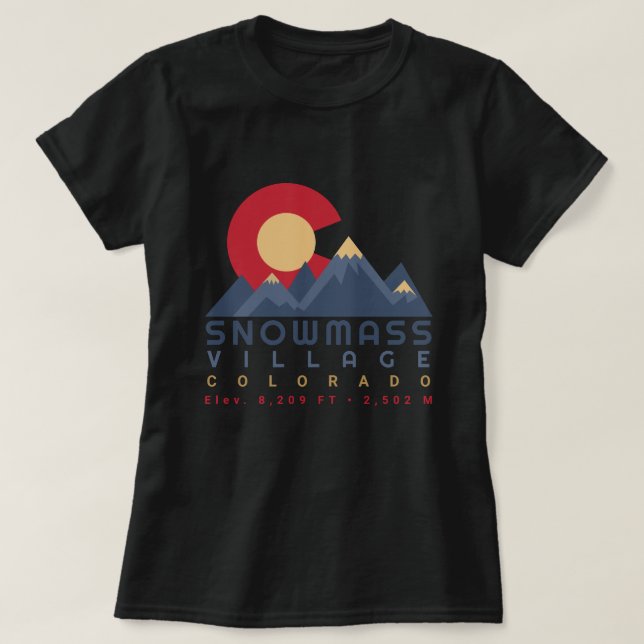 Camiseta Snowmass Colorado Flag Retro Sunset Ski Souvenirs (Frente do Design)