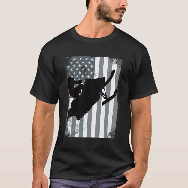Camiseta Snowmobile American Flag Snocross Eua Ride Sled Di (Frente)