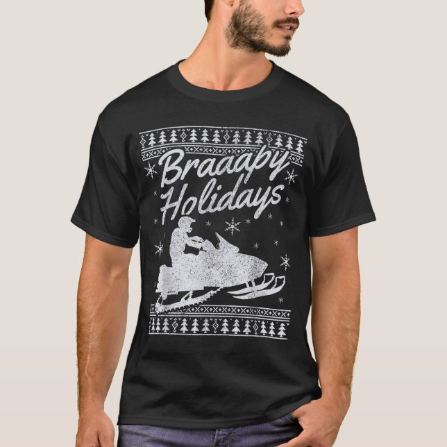 Camiseta Snowmobile Braapy Holidays Funny Braap Ugly Christ (Frente)