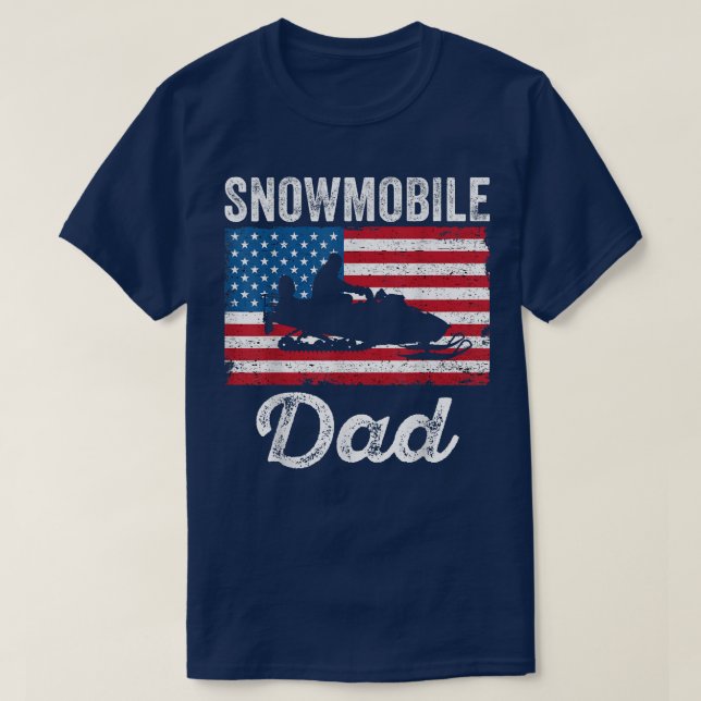 Camiseta Snowmobile Pai American Flag Funny Snowmobiling Sn (Frente do Design)
