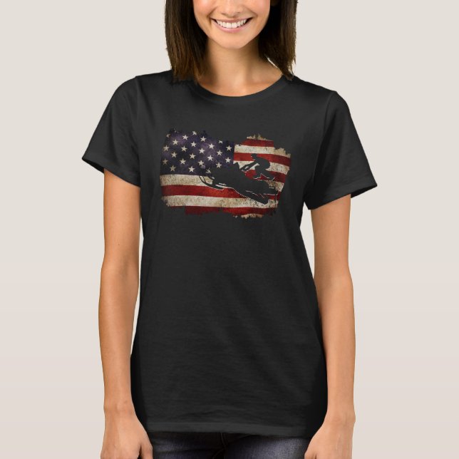 Camiseta Snowmobile USA Flag Sled Sled Patriotic (Frente)