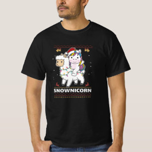 Camiseta Snownicorn Unicorn Lama Natal Animais de inverno
