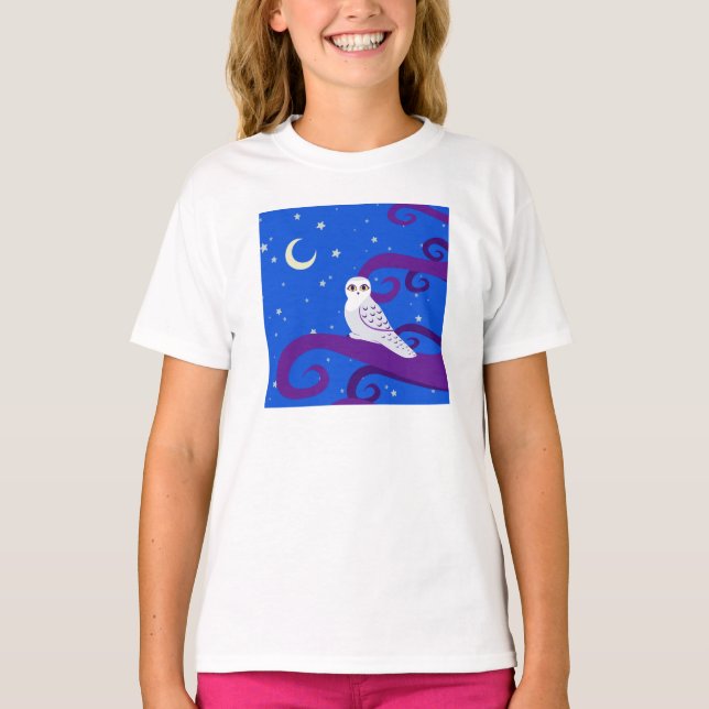 Camiseta Snowy Crescent Moon Night Forest Art (Frente)