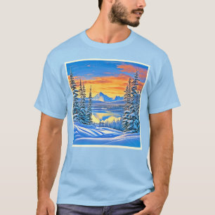 Camiseta Snowy Mountain Sunset Glow