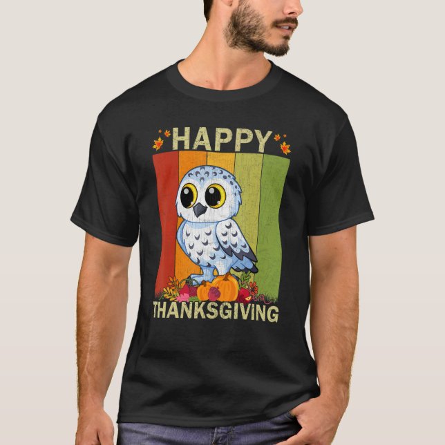 Camiseta Snowy Owl  Retro Graphic Family Matching Thanksgiv (Frente)